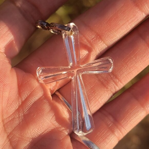 Vintage WATERFORD carved clear crystal 925 sterling silver necklace pendant - Picture 13 of 16